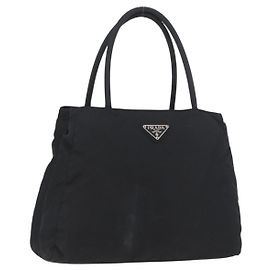 Prada Tote Bag aus schwarzem Nylon mit Silber authentisch am11121
