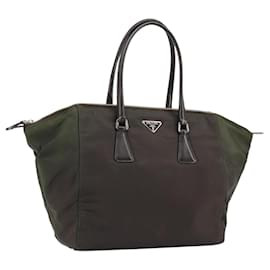 PRADA Borsa a mano in nylon marrone argento Auth ARZ881