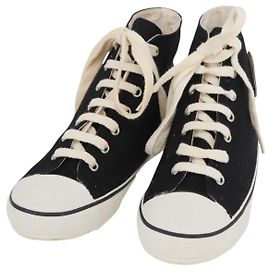 CHANEL Hohe Sneakers Canvas Schwarz Weiß A01852 CC Auth SW2298A