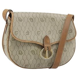 Borsa a spalla in tela a nido d'ape PVC beige oro Auth BAZ416 Christian Dior
