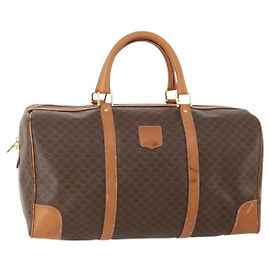 Céline CELINE Macadam Canvas Boston Tasche aus PVC-Leder in Braun Gold Auth YKZ788