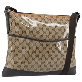 Borsa a Spalla GG Crystal Gucci in Tela Rivestita Beige Oro 374411 Auth SW2277A