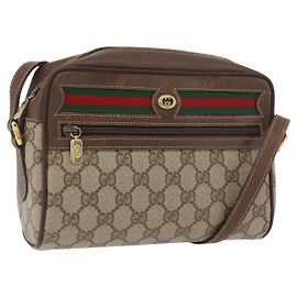 Borsa a Spalla Gucci GG Supreme Web Sherry Line PVC Beige 56 02 087 Auth BAZ559