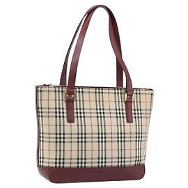 Bolso de mano de lona beige con estampado Nova Check de BURBERRY, dorado, Auth BA11740