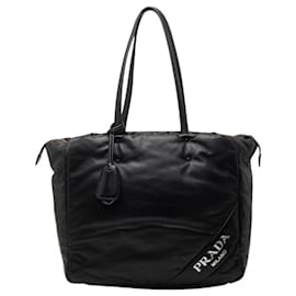 Borsa tote/spalla in pelle nera Prada