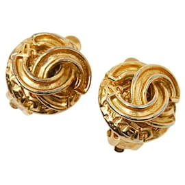 Orecchini a clip placcati oro vintage Chanel Coco Mark