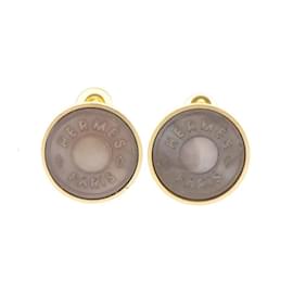 Hermes Sellier Gold-Plated Clip Earrings with Shell - Hermès