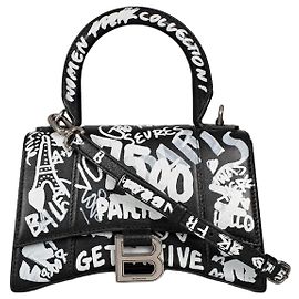 Borsa in pelle nera e bianca Hourglass di Balenciaga usata