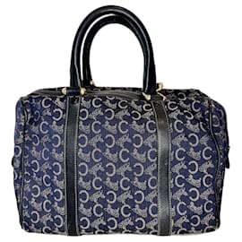 Borsa Boston Celine in tela monogramma blu navy e pelle nera - Céline