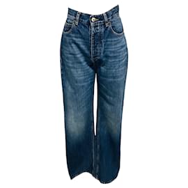 Jeans de mezclilla azul índigo de lavado medio de pierna recta Bottega Veneta
