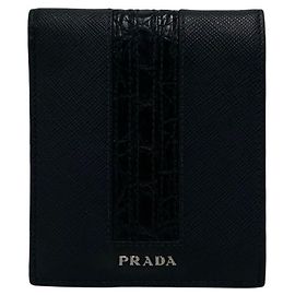 Portafoglio bi-fold in coccodrillo Saffiano Prada