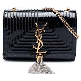 Saint Laurent Black Small Quilted Patent Monogram Kate Tassel Crossbody