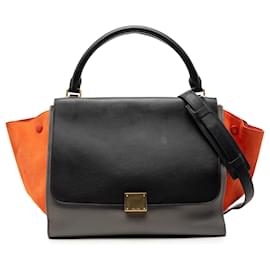 Céline Borsa Trapeze media tricolore in pelle di vitello e suede grigio Celine