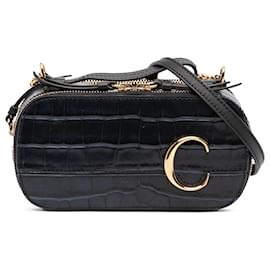 Borsa Vanity C in pelle nera con stampa coccodrillo Chloé