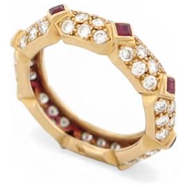 VINTAGE MAUBOUSSIN RING ALLIANCE MIT DIAMANTEN & RUBINEN GRÖSSE 50 18K GELBGOLD - Mauboussin