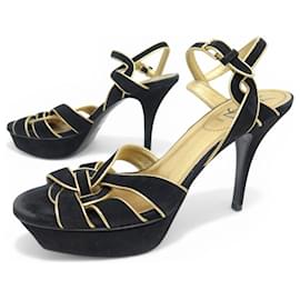 CHAUSSURES YVES SAINT LAURENT TRIBUTE BL 267367 38.5 SANDALES DAIM NOIR - Yves Saint Laurent