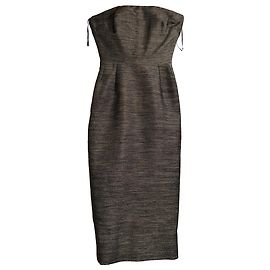Abito midi senza spalline Victoria Beckham in poliestere marrone