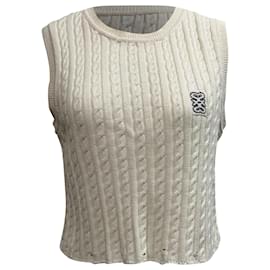 Top de algodón blanco con logo bordado de Sandro en punto trenzado