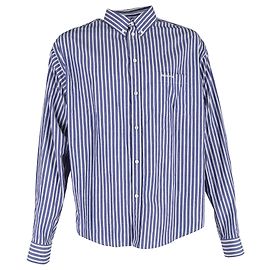 Camicia a righe in cotone blu con logo ricamato Balenciaga