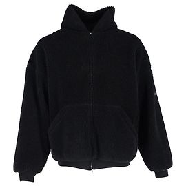 Balenciaga Übergroßer Fleece-Hoodie mit Reißverschluss aus schwarzem Polyester
