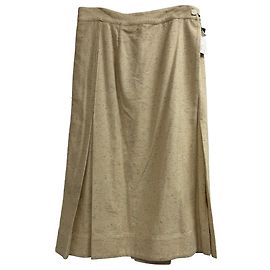 Falda midi plisada de seda beige adornada de Victoria Beckham