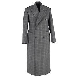 Cappotto grigio in lana a quadri con doppio petto Balenciaga, vestibilità rilassata