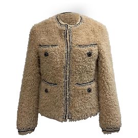 Self portrait Chaqueta de piel sintética trenzada Self-Portrait en poliéster beige