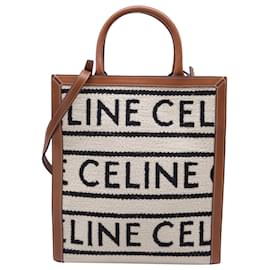 Celine Small Cabas Logo All Over vertikaler Tote Bag aus braunem Canvas - Céline