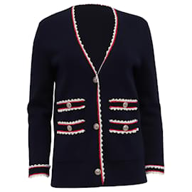 Maje Moulinette Cardigan mit Kontrastbesatz aus navyblauer Baumwolle