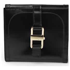 Gucci Bi-Fold Geldbörse aus schwarzem Emaille-Leder