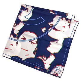 Foulard in seta Chanel Coco Mark in blu navy e bianco