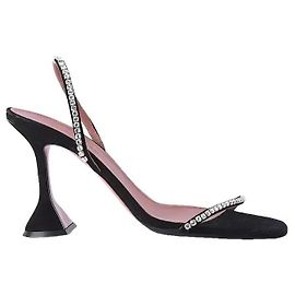 Sandali Amina Muaddi Jade Satin Nero Strass