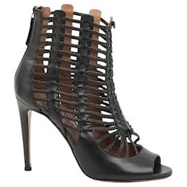 Botines Aquazzura Cage de cuero negro trenzado de punta abierta