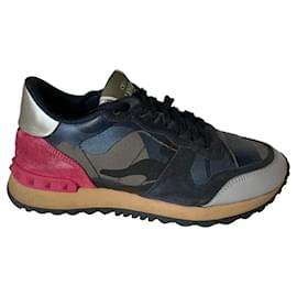 Sneakers Valentino Garavani Rockrunner Camouflage Blu Navy Pelle