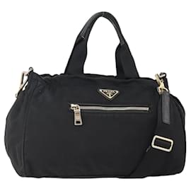 PRADA Borsa a Mano Nylon 2 vie Nero Oro Auth YKZ792