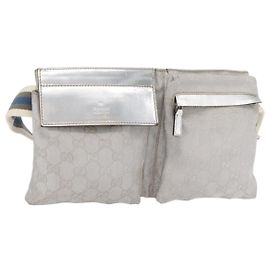 GUCCI GG Canvas Sherry Line Bauchtasche Silber 28566 Auth BAZ127