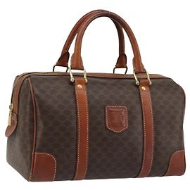Céline Sac à main en toile Macadam CELINE en cuir PVC marron et or Auth ka3635