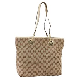 GUCCI GG Canvas Handtasche Beige Gold 139552 Auth bs34241