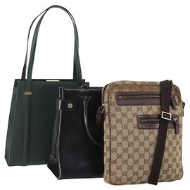 Borsa a Spalla in Tela GG Gucci in Pelle 3 Pezzi Nero Beige Auth bs34147
