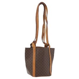 Céline Sac à épaule en toile Macadam CELINE en cuir PVC marron doré Auth ka3561