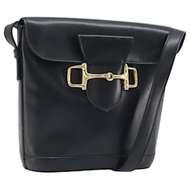 Céline Borsa a Spalla Horsebit in Pelle Nera e Oro Auth YKZ776A