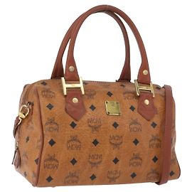 Borsa MCM Vicetos Logogram in pelle PVC 2 in 1 marrone oro Auth 174594