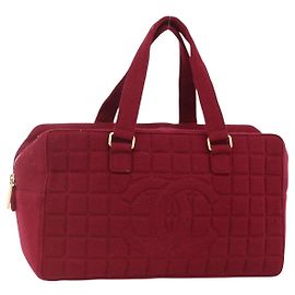 CHANEL Borsa a Mano Choco Bar Cotone Bordeaux Oro CC Auth BAZ870