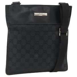 Borsa a Spalla GG Canvas Gucci Nera Argento 019 0348 Auth ka3532