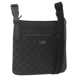 GUCCI GG Canvas Schultertasche Schwarz Silber 122793 Auth BAZ206A