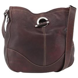 Borsa a Spalla in Pelle Rosso Vino GUCCI Argento 247393 Auth ka3554