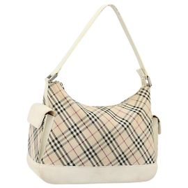 Burberry Borsa a Spalla Nova Check in Tela e Pelle Beige Argento Auth ARZ872