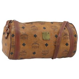 Borsa a Spalla MCM Vicetos Logogram in Pelle PVC Marrone Oro Auth SW2165