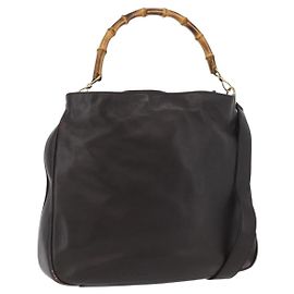 Borsa a Spalla in Pelle Gucci Bamboo 2way Marrone Oro 001 1577 Auth ep13897