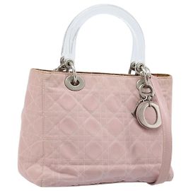 Christian Dior Canage Handtasche Nylon 2way Rosa Silber Auth YKZ135
